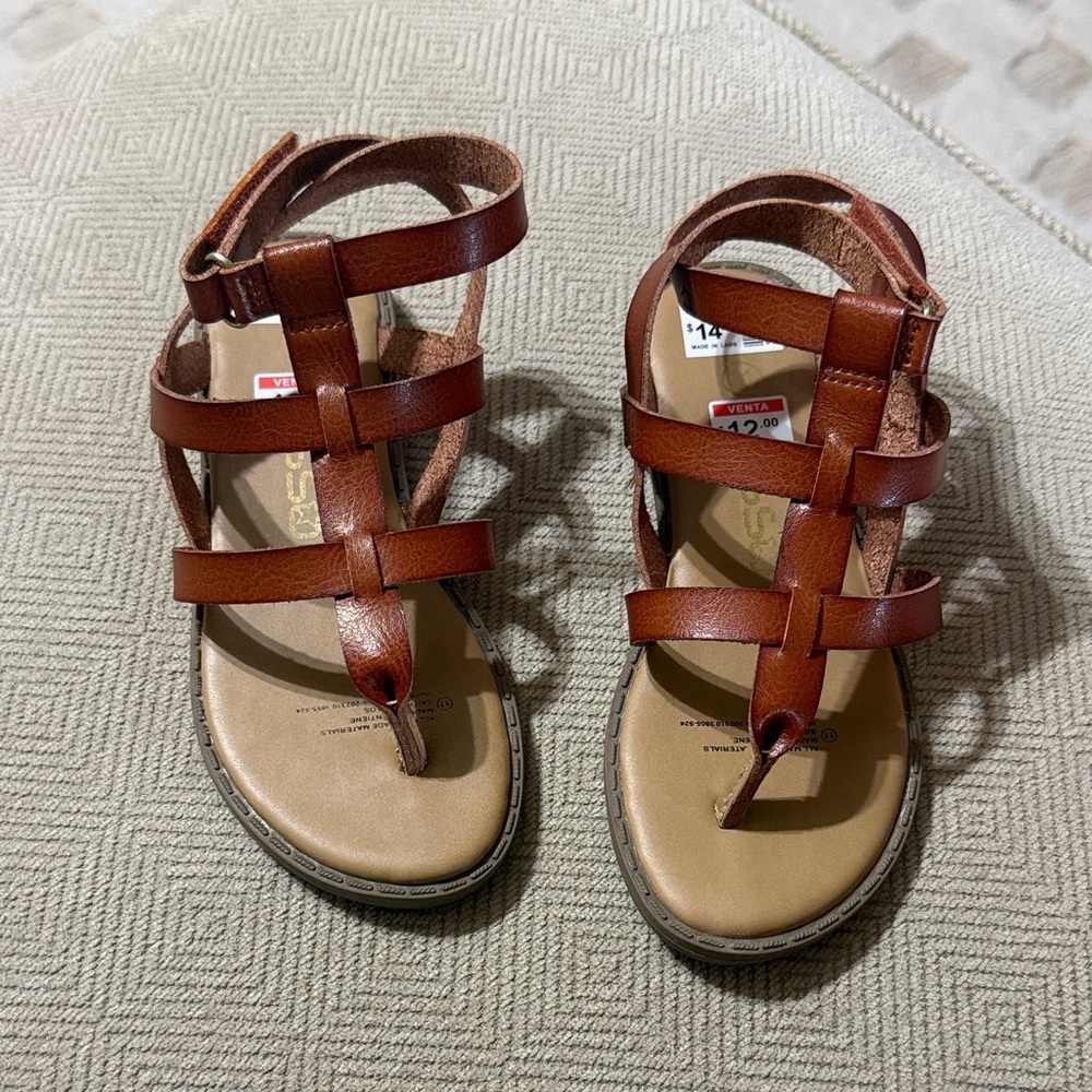 Kids Strappy Brown Gladiator Sandals with Ankle Buckle